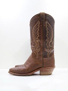 Abilene Brown Leather Embroidered Mid-Calf Western Cowgirl Boots - 6